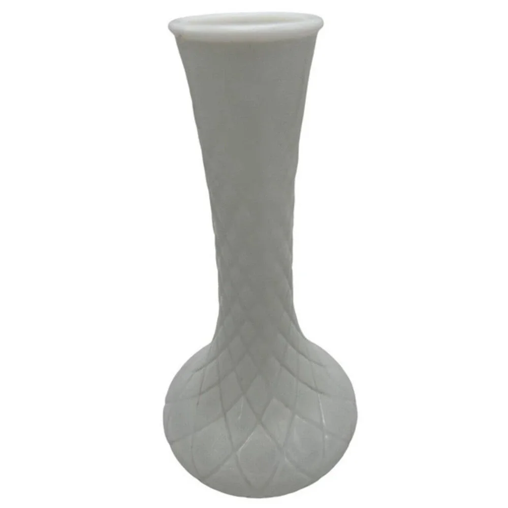 Vintage Hoosier Glass Milk‎ Glass Quilted Diamond Pattern Flower Bud Vase